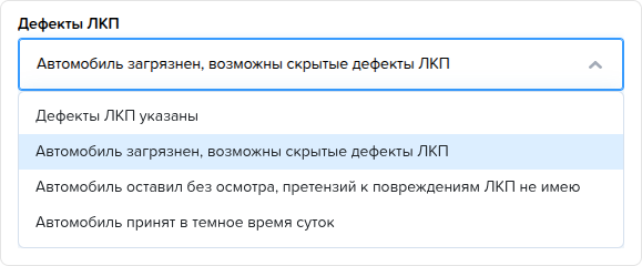 Заказ наряды. Вкладка Акт осмотра. Дефекты ЛКП.png
